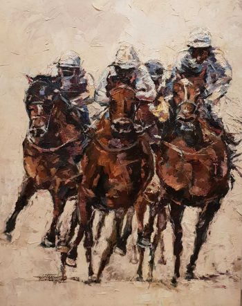 Horse-Racing (1) - Myint Soe - Myanmar Artist