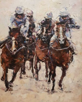 Horse-Racing (2) - Myint Soe - Myanmar Artist