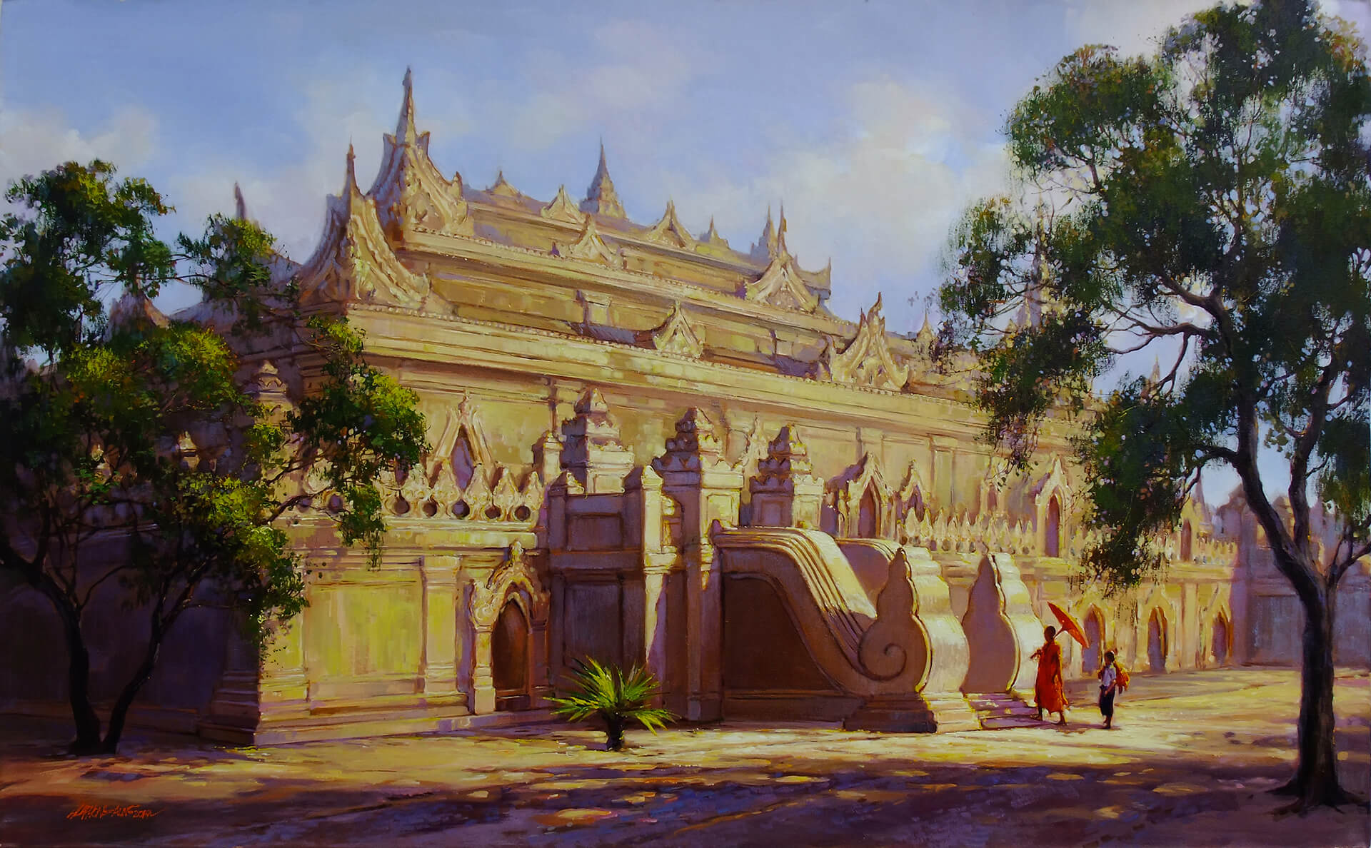 Hla Phone Aung - To the Monestry (Inwa Myanmar) 2014 30x48 Acrylic